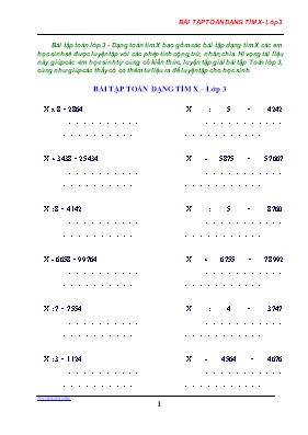 Bài tập Toán Lớp 3 - Dạng toán tìm X